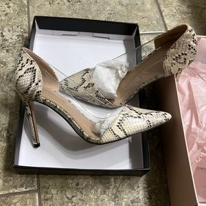 BCBGeneration womens size 8 ivory snake/clear heels. Brand new.